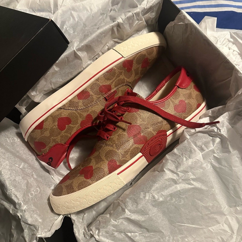 Coach Red Heart Pattern Sneakers